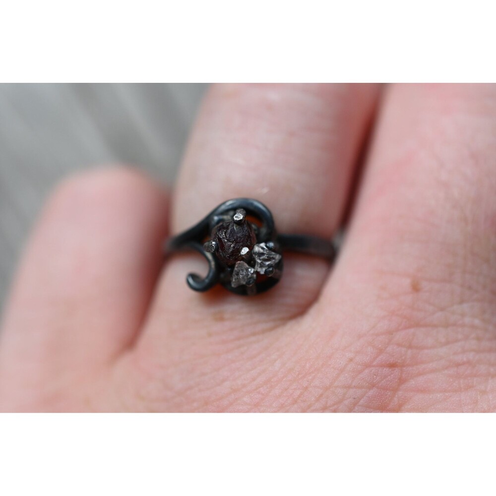 Raw Garnet engagement ring, organic Rough Wedding Ring, Dainty Boho, Avello Grad